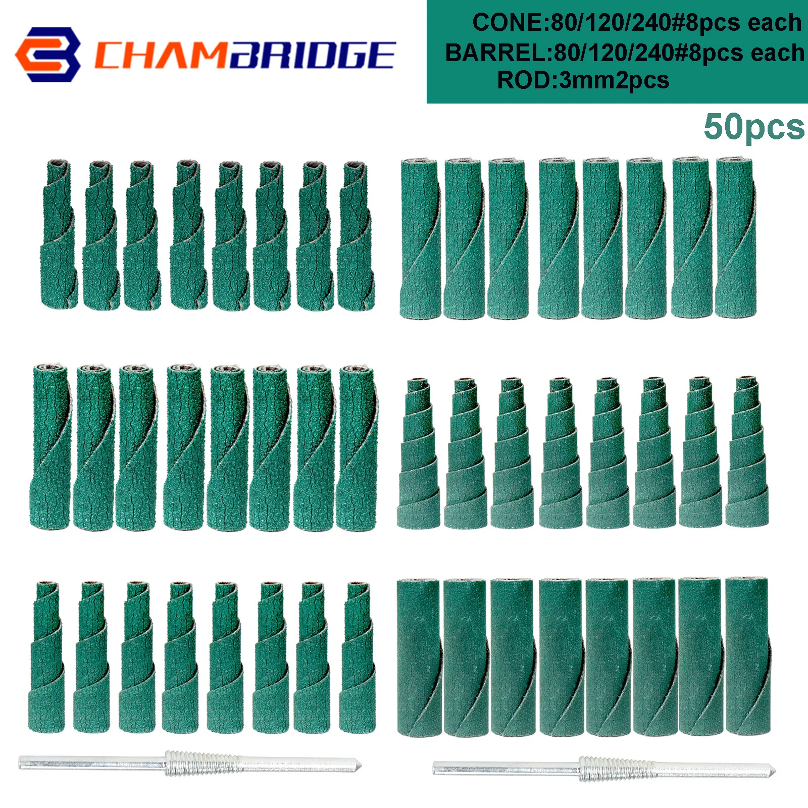 50pcs Sandpaper Roll 38mm Conical Barrel Abrasive Sandpaper Grinding Head For Metal Woodworking Polishing  Deburring Kit