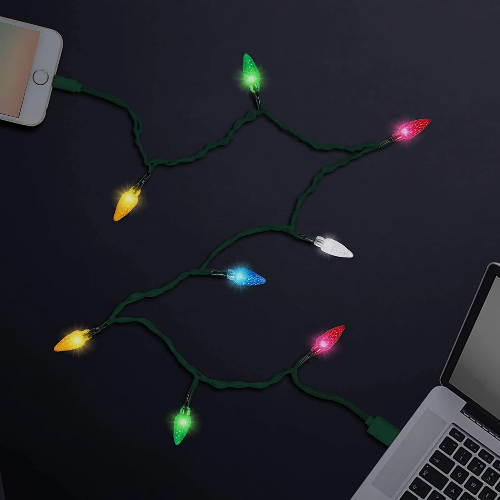 Christmas Phone Charger Cord LED Charging Cable USB Outdoor Decor Bracelet Data