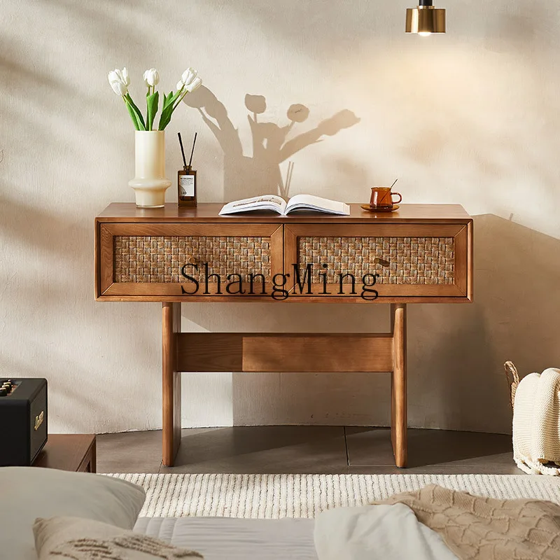 

CL Rattan Creative Storage Cabinet Vintage Solid Wood Sideboard for Dining Homestay, Hotel, Desk, Home Entrance Storage Cabinet
