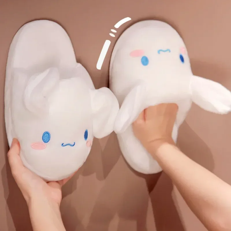 Kawaii Cinnamoroll Cotton Slippers Anime MINISO Winter Home Cute Couple Plush Thicken Keep Warm The Ears Move Slippers New