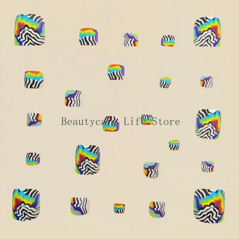 652C Druk op teennagels, korte vierkante nep teen nagel, volledige hoes glanzende acryl teennagels