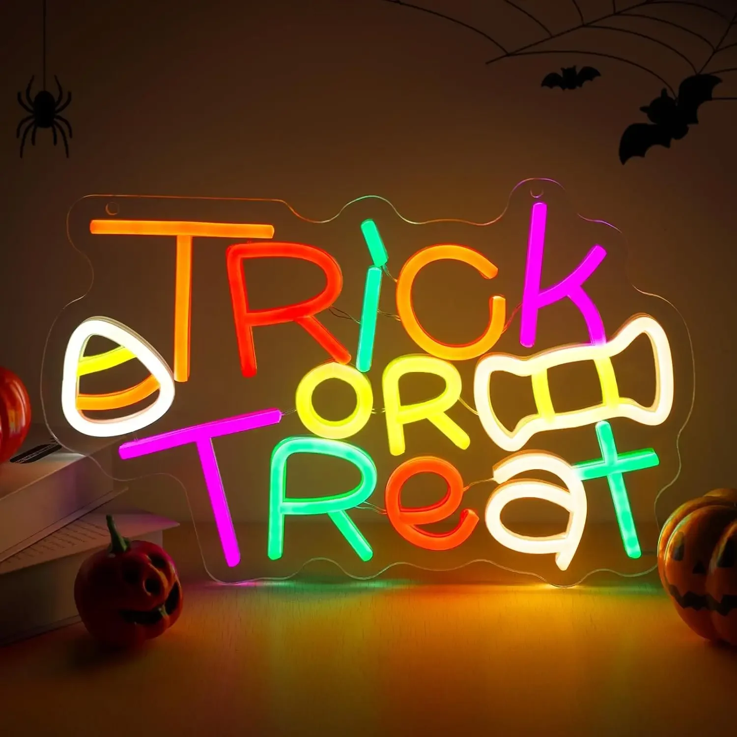 ハロウィンパーティー、窓、ポーチ、不気味な部屋、お化け屋敷、ホリデー、フォトブースの装飾ギフトに最適な、調光可能なトリックオアトリートledネオンサイン