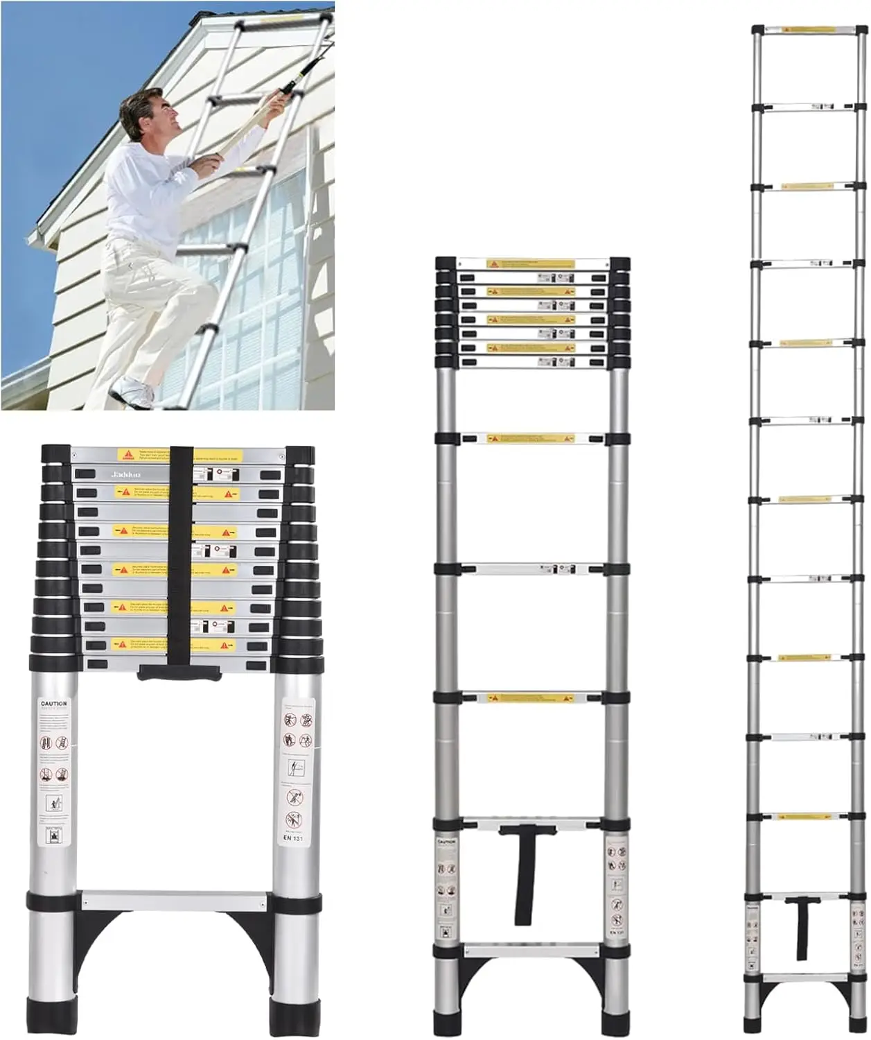 

Telescoping Ladder 16.5 FT Extension Ladder Aluminum Lightweight Telescopic Ladder with 2 Triangle Stabilizers Telescoping Attic