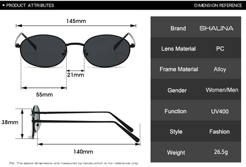 SHAUNA Retro Kleine Ovale Metallrahmen Frauen Sonnenbrille UV400 Männer Punk Sonnenbrille – Detail 5