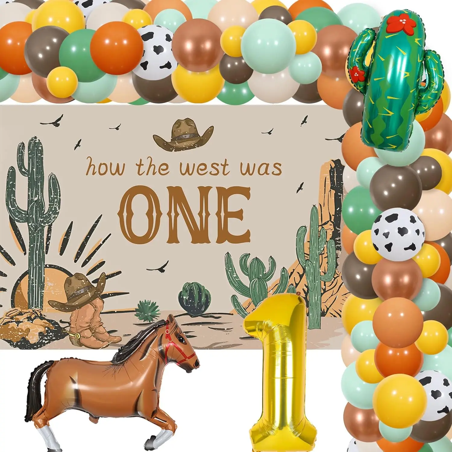 

77pcs Cowboy 1st Birthday PartyDecor How The West Was One Backdrop Retro Western Cowboy Balloon GarlandArch My First Rodeo Decor