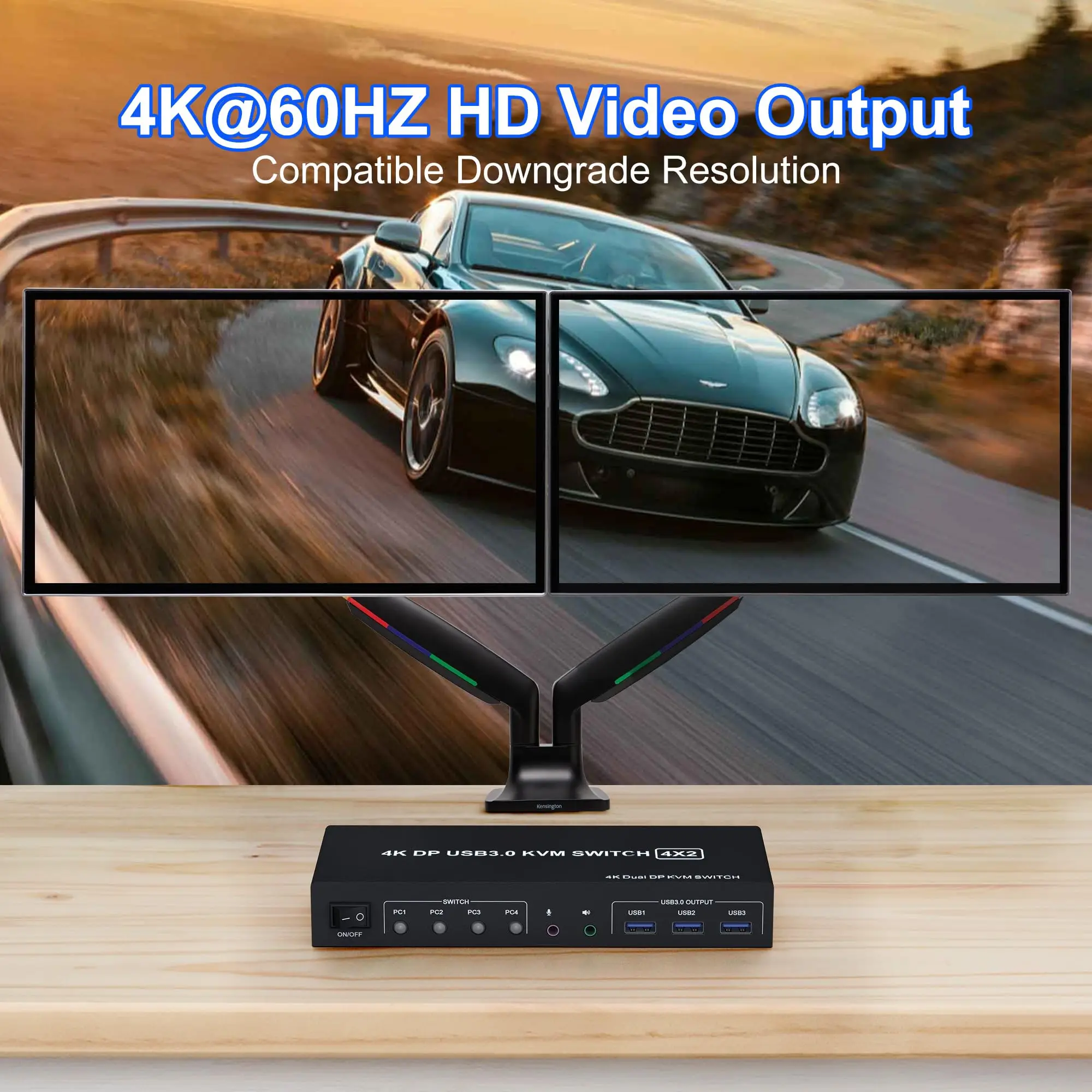 USB 3.0 kfmディスプレイポート,オーディオマイク出力,2台のモニター,4台のコンピューター,4k,デュアルモニター