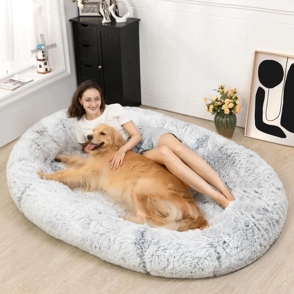 

Human Dog Bed, 62.9''x47.2''x9.8'' Size Giant Dog Bed Fits You and Pets, Washable Faux Fur Dog Bed for People Doze Off, Napping