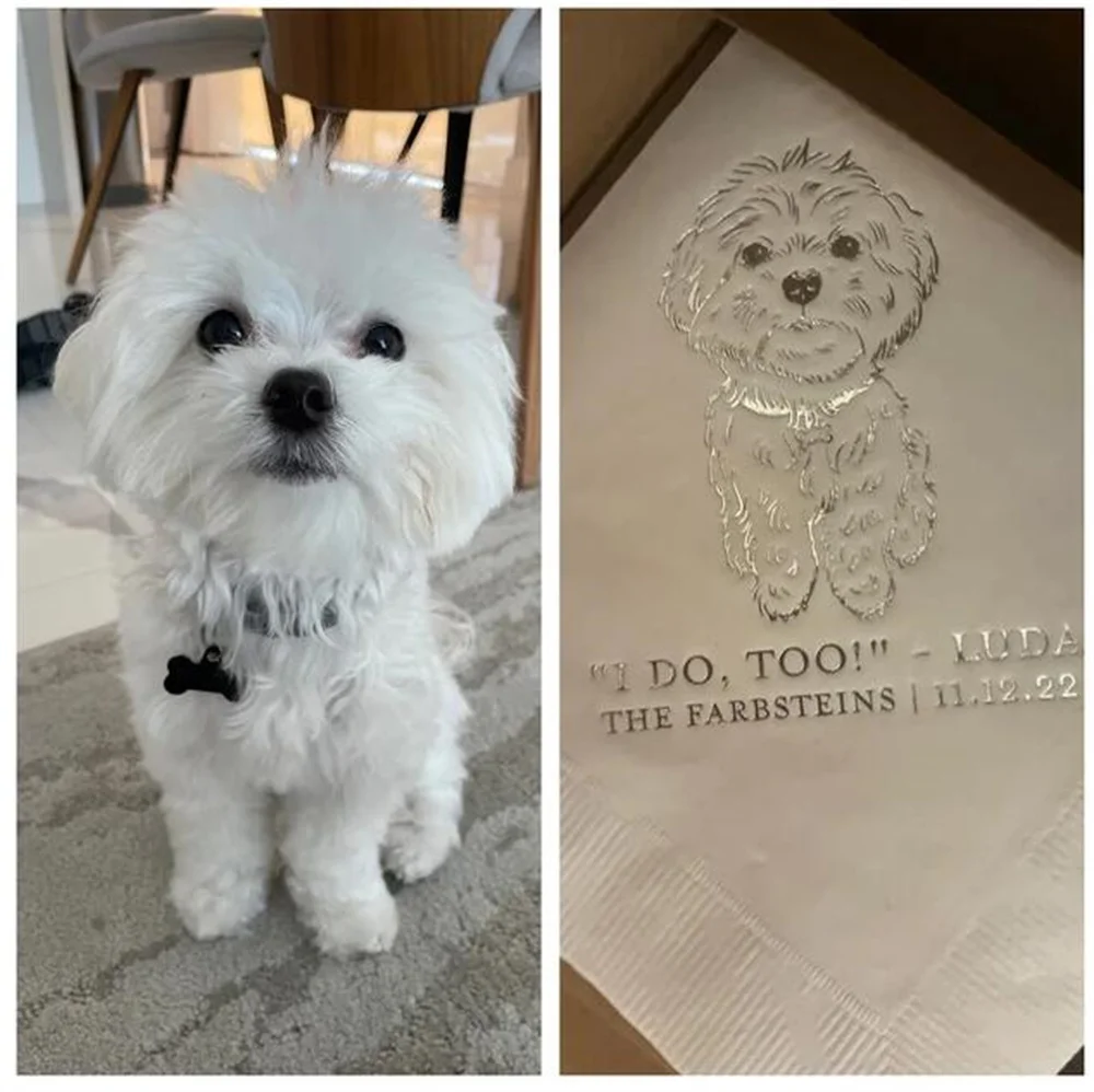 50PCS Custom Pet Cocktail Napkins for Weddings and Special Events - Personalized Wedding Napkins with Dog or Cat Illustrations