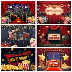 Cinema Film Theme Birthday Party Backdrop Red Carpet Popcorn Stage Birthday Party Photocall Photography Background Photo Studio