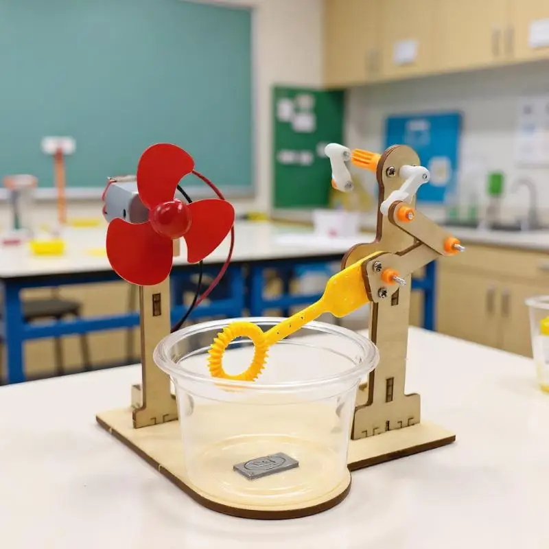 Kids Learning Toy - DIY Wooden Bubble Machine Set for Science Experiments