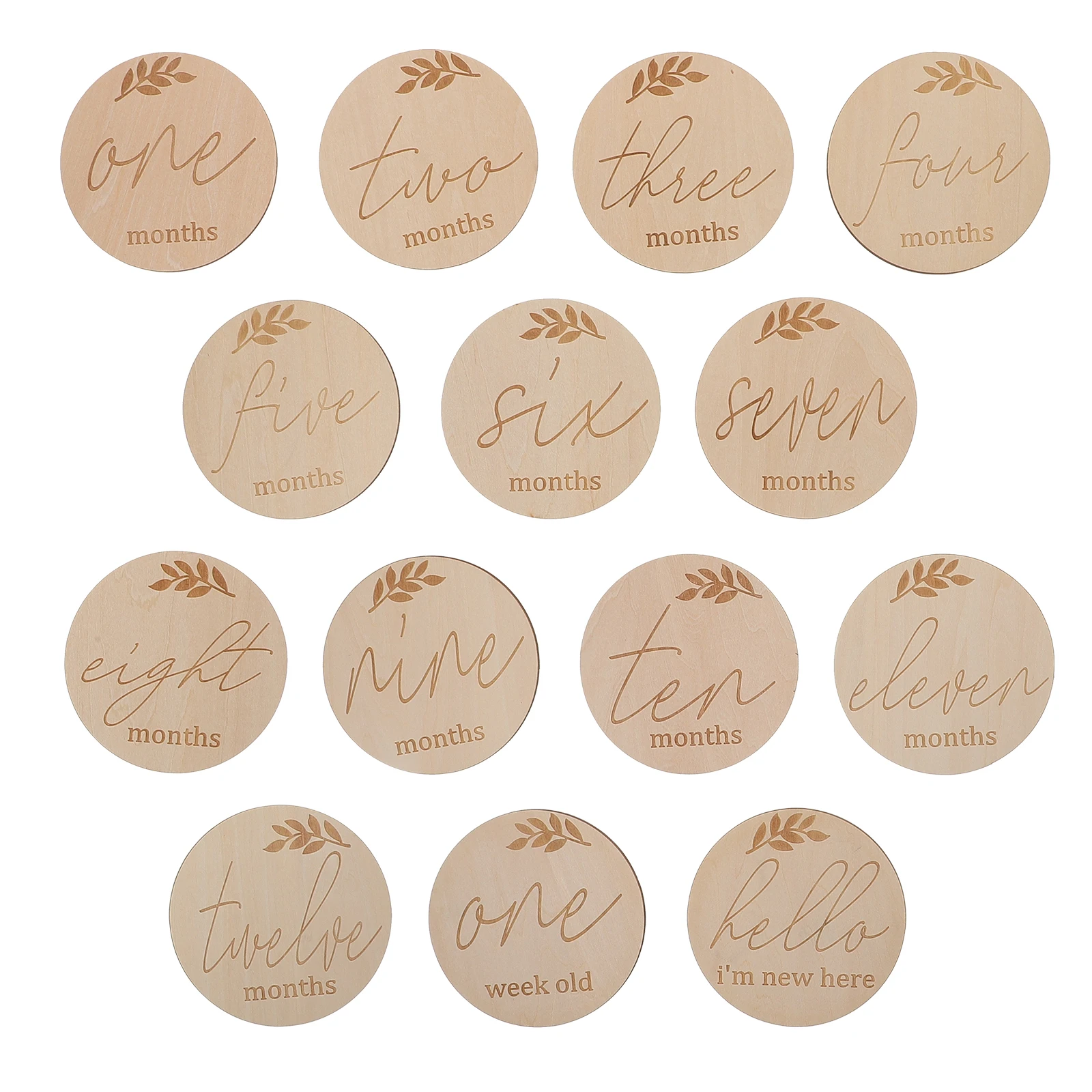 

14 Pcs Wooden Photo Cards Monthly Milestone Newborn Props Natural Wood Infant Growth Memorabilia Photography