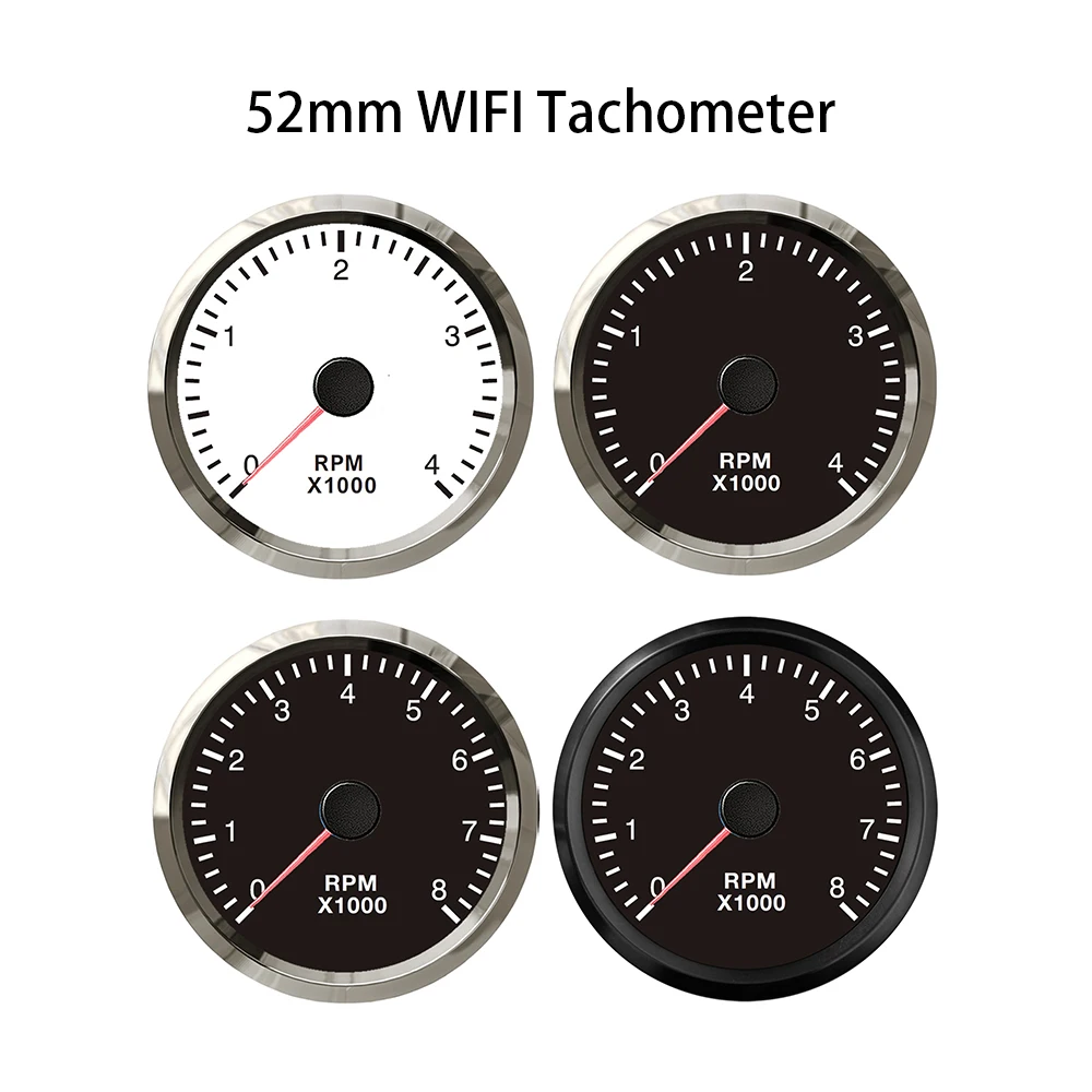 Rhaxel 52mm WiFi Tachometer 0-4000RPM 0-8000RPM Gauge REV Counter Meter with Backlight 12V 24V for Car Truck Tractor ATV
