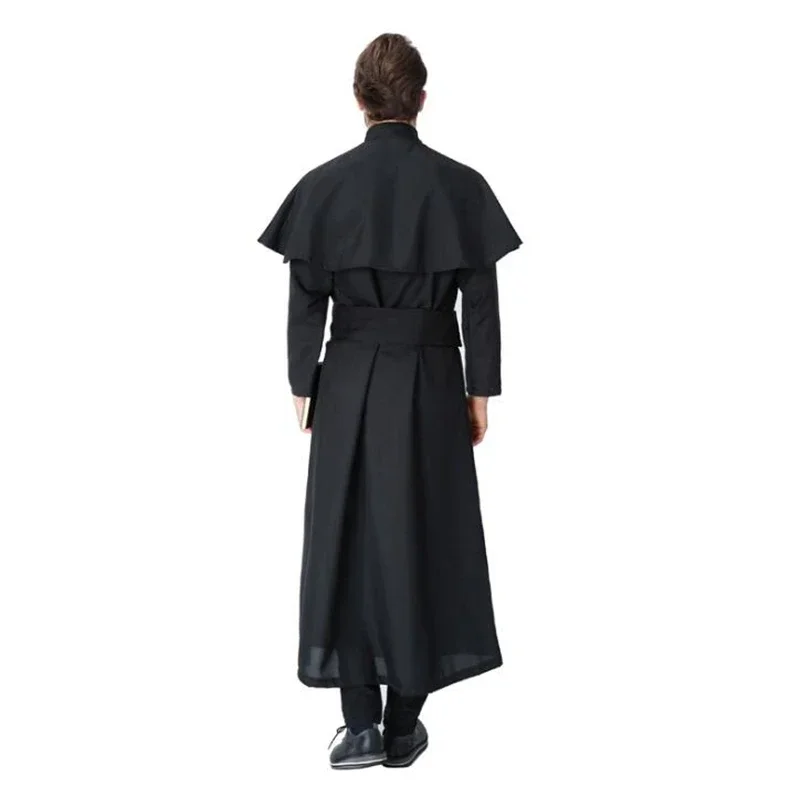 Costume da prete da uomo di qualità deluxe, abbigliamento cosplay per feste per adulti di Halloween