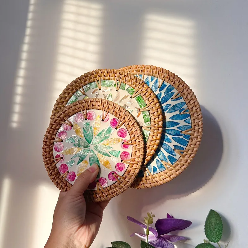 Rattan Weaving Shell Mats Heat Insulation Pad Teapot Tea Cup Coaster Desktop Coffee Table Heat-resistant Pads Table Decoration