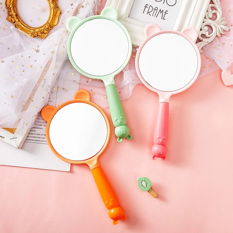 مرآة مكياج محمولة HD محمولة باليد ، مرآة سطح مكتب قابلة للطي ، مزدوجة الاستخدام ، مقبض طالب بأسعار معقولة ، بسيطة ، 1 *