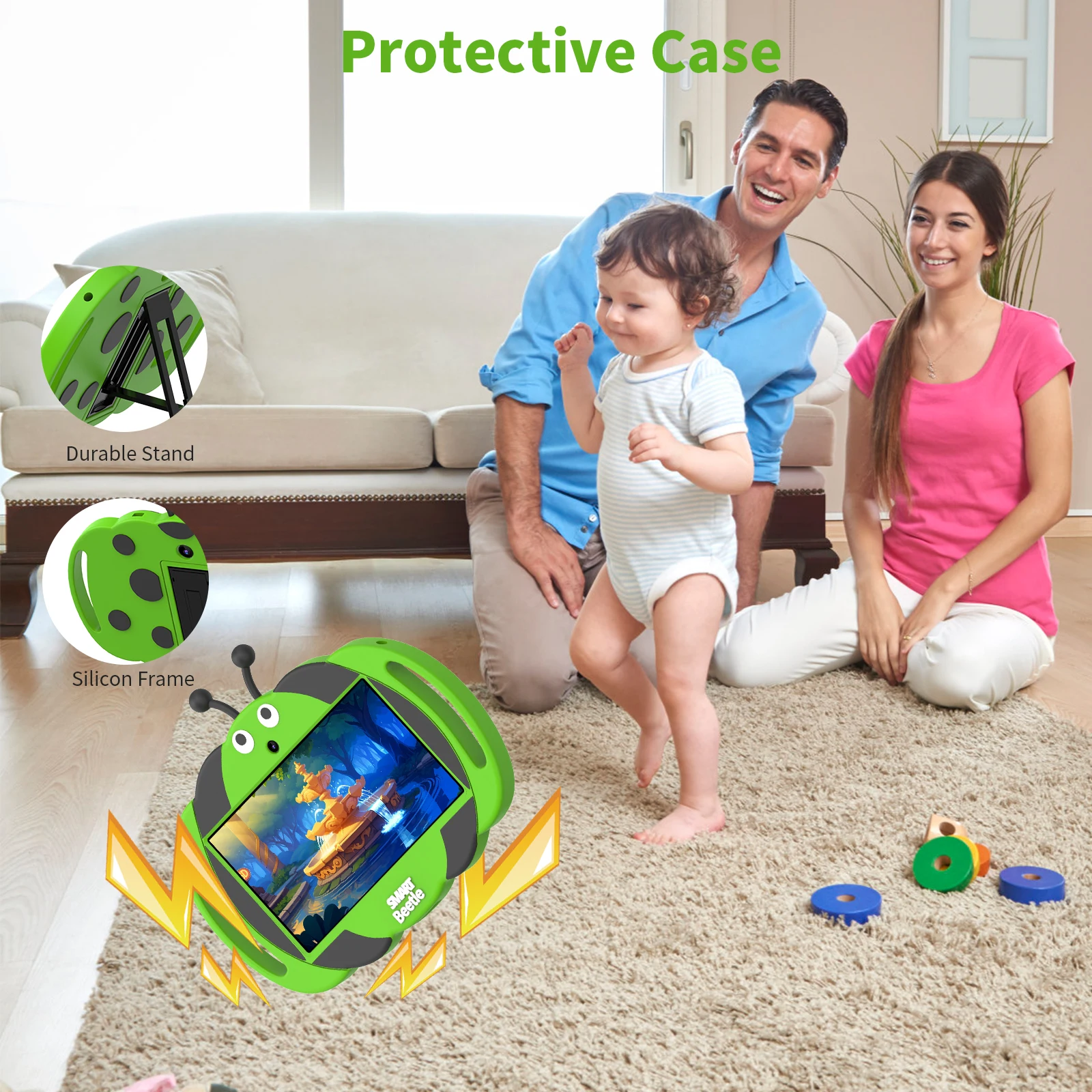 PRITOM Kids Tablet de 7 polegadas para crianças 32GB ROM Android 13 Bluetooth, WiFi, GMS, controle parental, câmera dupla, capa à prova de choque