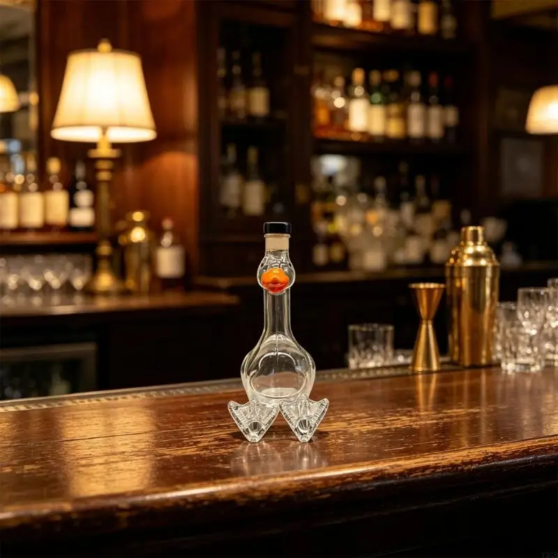 Decorative Glass Liquor Bottle with See Through Body and Cap for Cabinet Display, Bird Profile for Drink Storage and Fruit Y5GB