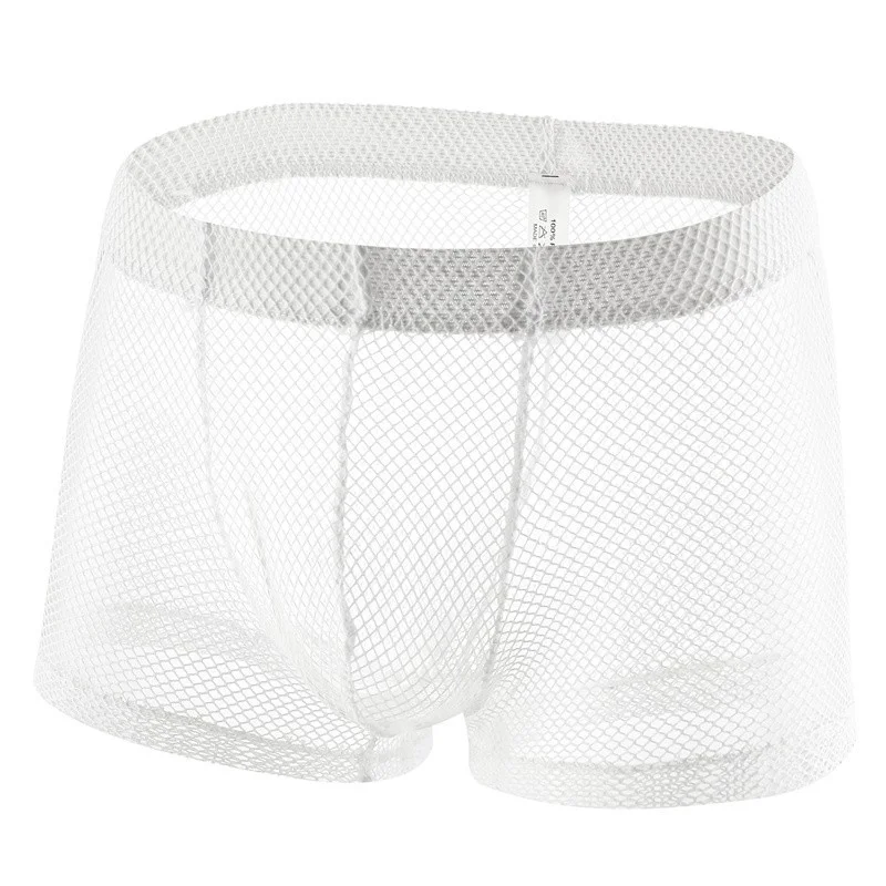 Sexy Mesh Boxer Men Underwear See Through Transparent Low Waist Nightwear Boxer Shorts Boxershorts Underpants