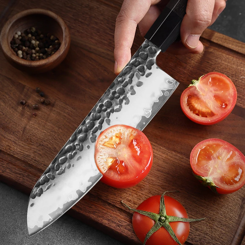 Japanese Santoku Knife Stainless Steel Professional Chef Knife High-end Composite Steel Knife Set Forged Kitchen Meat Cleaver