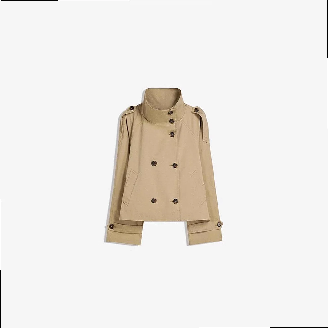 Vintage Notch Lapel Double Breasted Tie Front Short Trench Coat, Trench Coats for Spring Summer