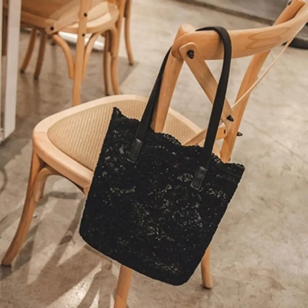 Trendy Women Handbag Long Lasting Lace Tote Bucket Shape Lady Multipurpose Top Bag Decorate