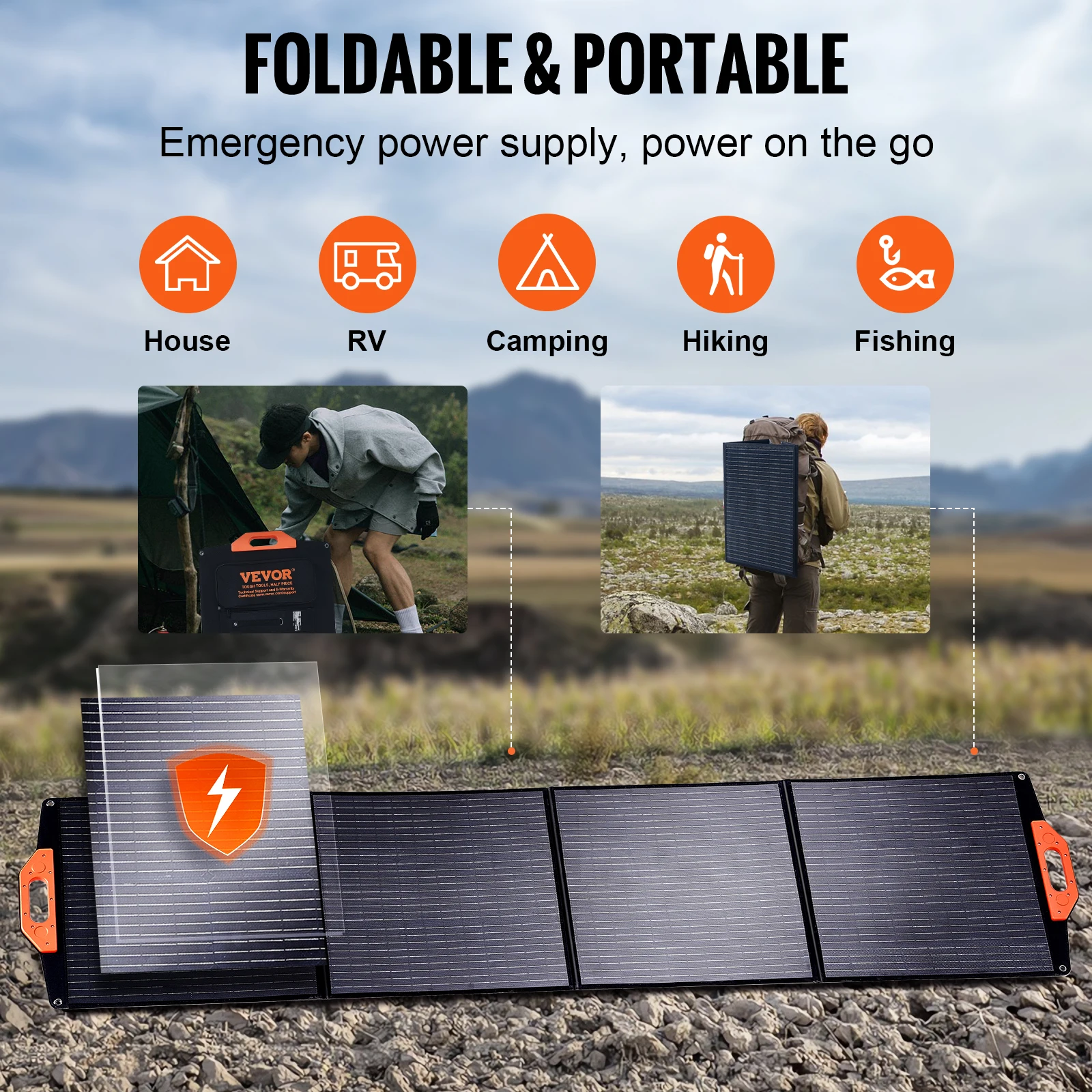 VEVOR Portable Monocrystalline Solar Panel Foldable ETFE Charger Efficiency Panel Waterproof for Power Stations Camping Hiking