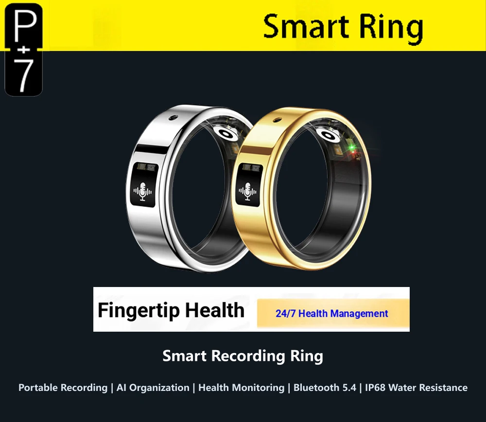 Smart Recording Ring with Gesture Control Portable Voice Recording Health Monitoring Translation Feature And Everyday Water Resi