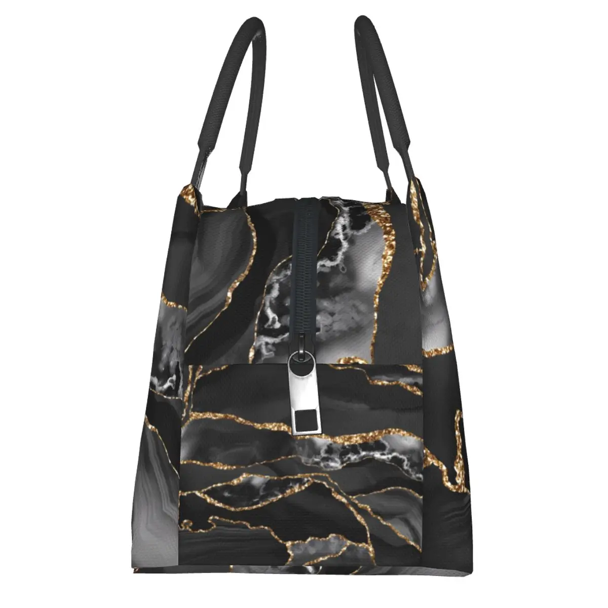 Glitter Marble Lunch Bag Black and Gold Fun Lunch Box Outdoor Picnic Portable Tote Food Bags Print Cooler Bag