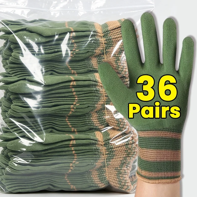 1-36pairs Unisex Anti-slip Labor Safety Gloves Heavy Duty Nylon Work Glove Flexible Comfortable Industrial Anti-abrasion Mittens