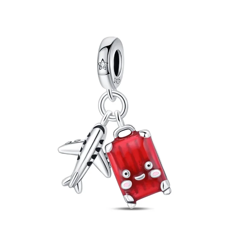 

925 Sterling Silver Red Luggage Charms Pendant Set Fit 3mm Original Bracelet DIY Women Birthday Anniversary Jewelry Gifts