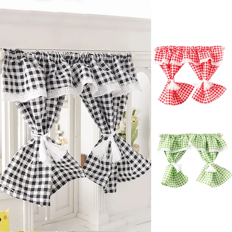 

1/12 Dollhouse Mini Plaid Curtains Door Curtain Doll Home Furniture Decoration Dolls House Living Scene Decor Accessories