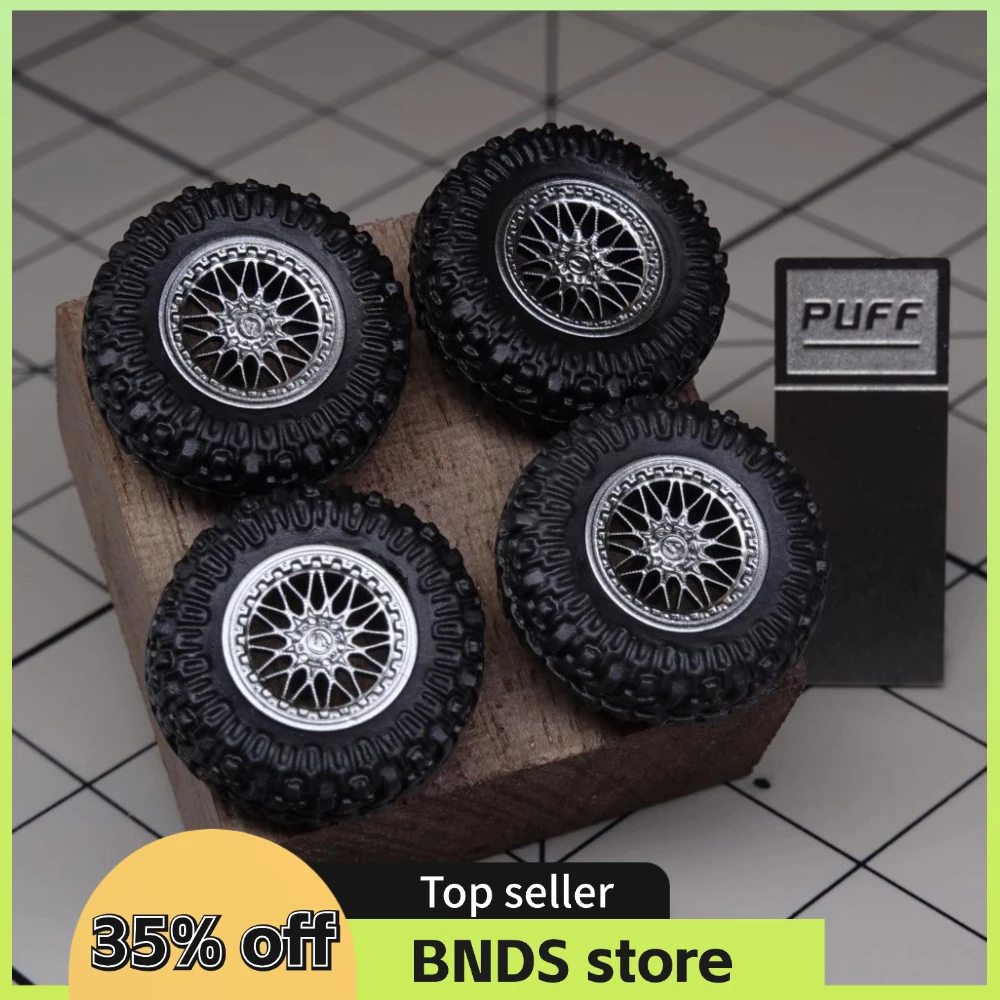 PUFF 1/64 Model Cars All Terrain Wheels Fuel-Trigger Refitting Parts with Rubber Tires For Off-road Vehicle Hot Wheels D: 13.5mm