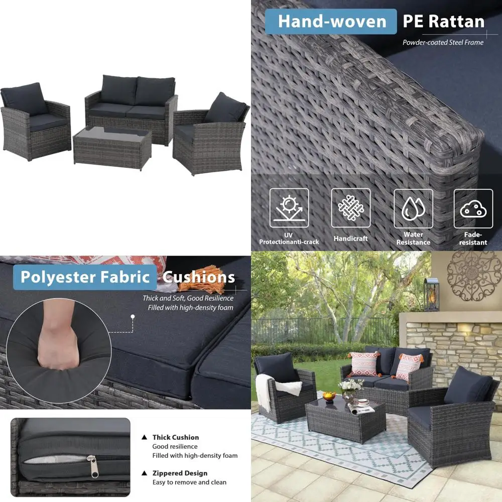 

4-Piece All-Weather Wicker Outdoor Patio Furniture Set with Sofa, Loveseat, and Chairs