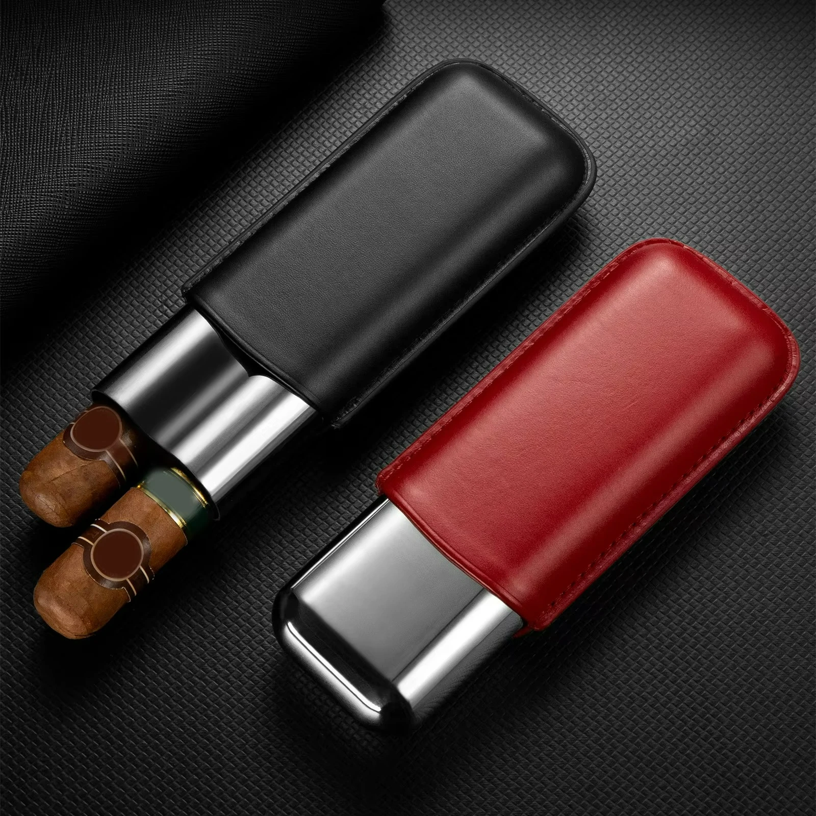 

Stainless Steel Humidor Moisturizing Box Pressure-resistant Luxury Cowhide Moisturizing Portable Travel