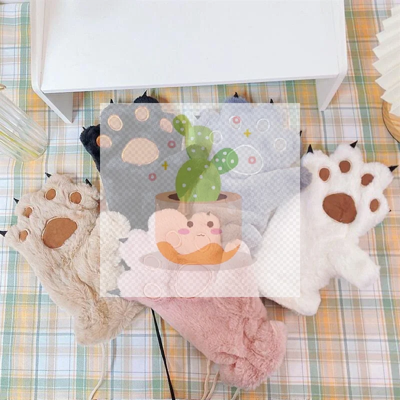 قفازات نسائية الدب النخيل باو الحيوانات أفخم مخلب قفاز الشتاء رقيق القط باو قفازات كاملة الأصابع الدفء جميل لينة فروي القفازات