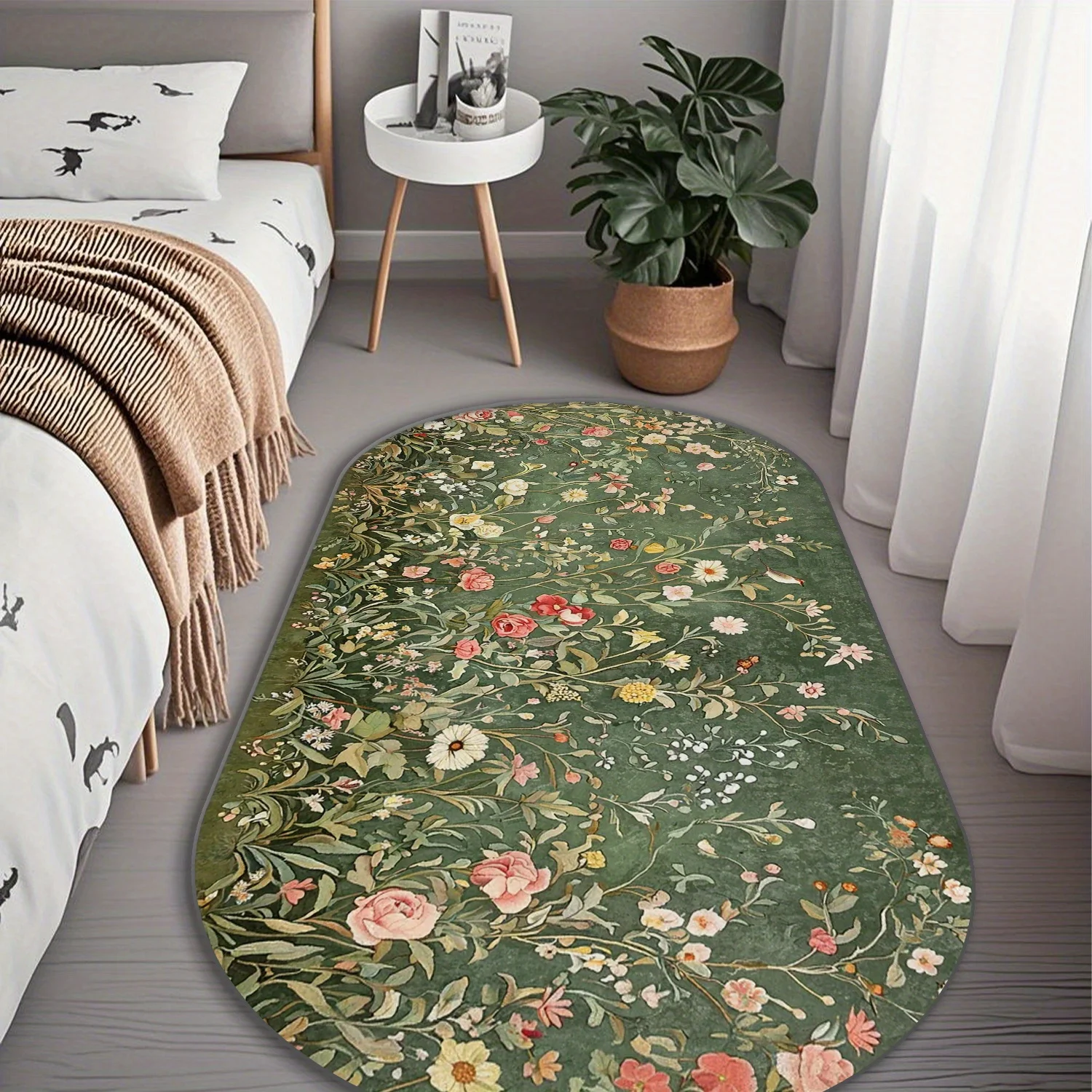 VIKAMA Frischer grüner Gartenteppich, niedliche Nachttisch-Bodenmatte, Fußmatte, Willkommensmatte, Badezimmermatte, Teppich für Schlafzimmer, Teppich für Wohnzimmer