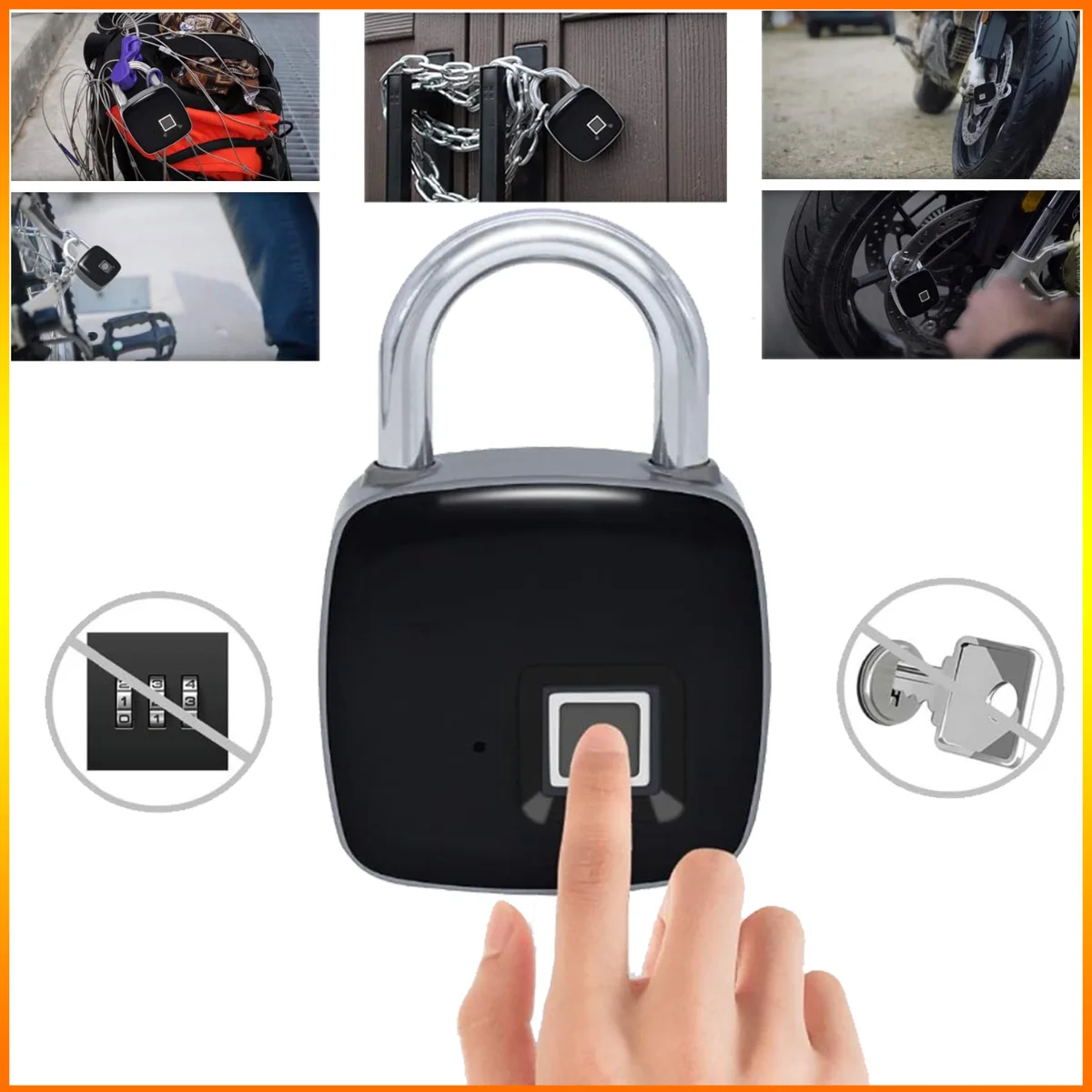 

Smart Fingerprint Lock Keyless Biometric Security Padlock Waterproof Touch USB Charging adlocks Charging standby for 2 years