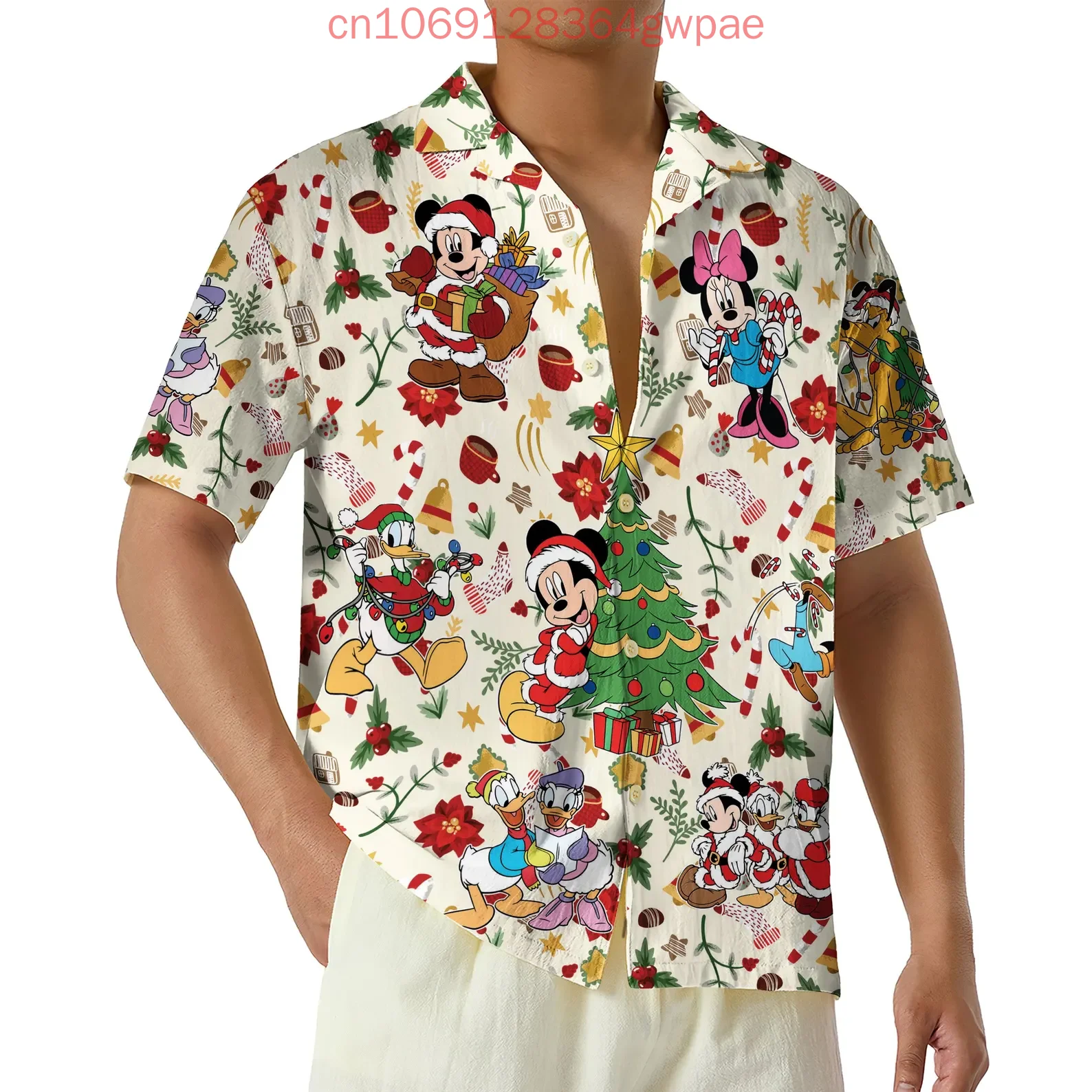 Disney Minnie Mickey and Friends Christmas Hawaiian Shirt Men's Women's Casual Short Sleeved Shirt Kids Button Up Beach Shirt