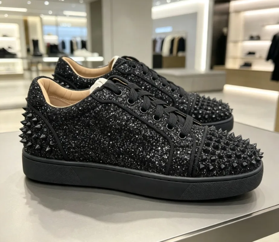 Crystal-star studded premium casual sneakers, latex-cushioned comfort stylish luxury shoes