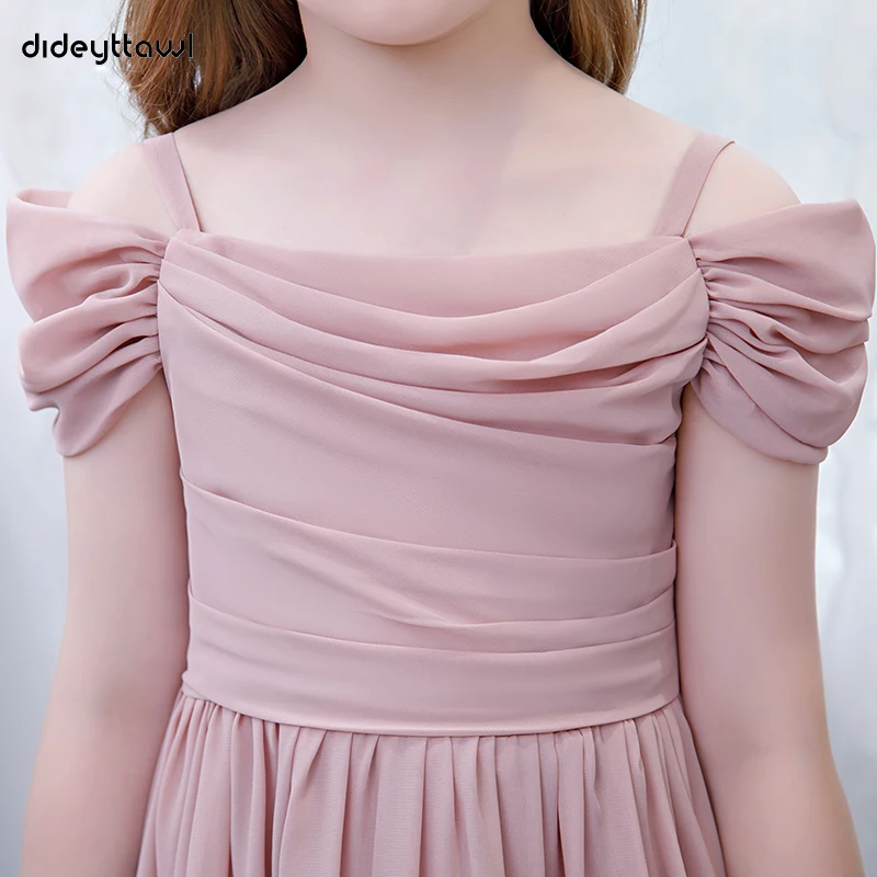 Dideyttawl Chiffon Off The Shoulder Flower Girl Dresses Pleated Elegant Junior Bridesmaid Dress Kid Birthday Pageant Party Gowns