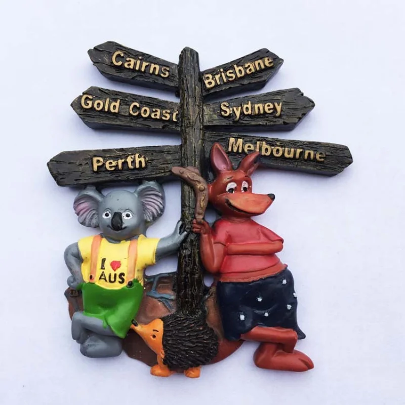 

Koala & Wallaby Fridge Magnet with Australian Cities Directions - Cairns, Brisbane, Gold Coast, Sydney, Perth, Melbourne
