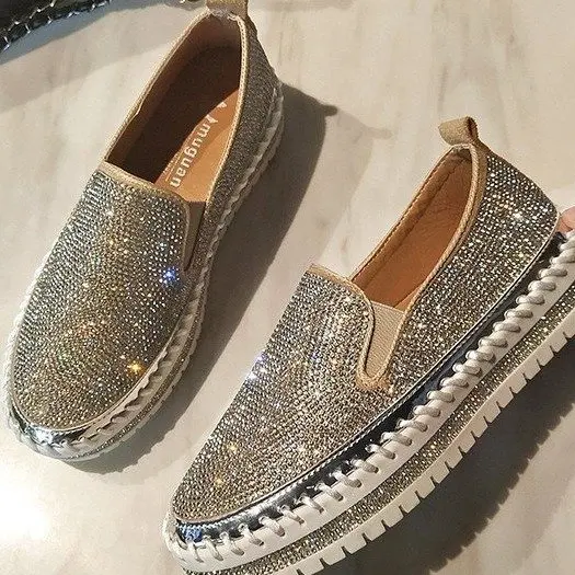 Tênis plataforma redonda casual com cristais