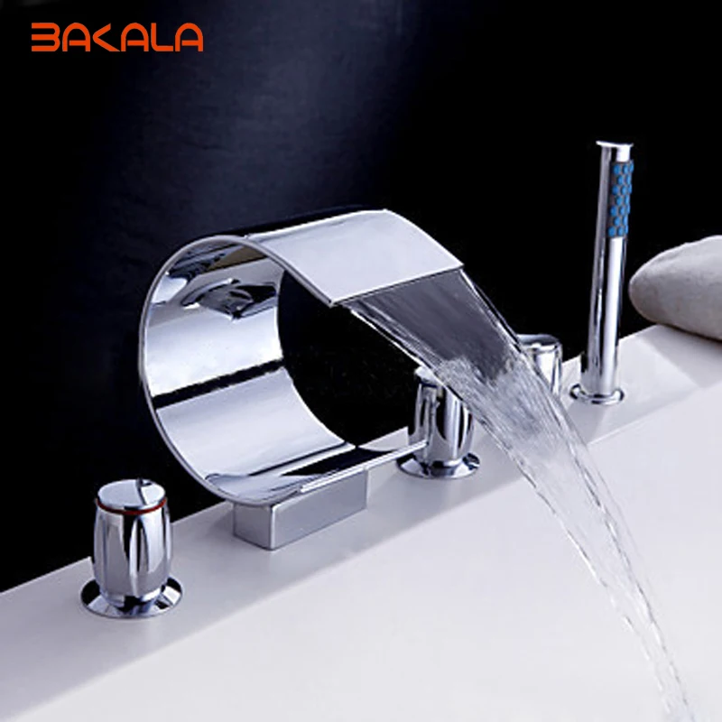 BAKALA Contemporary Chromed Sink Waterfall Bathtub Faucet Bathroom Bath Tub Mixer Taps With Hand Shower S-208H