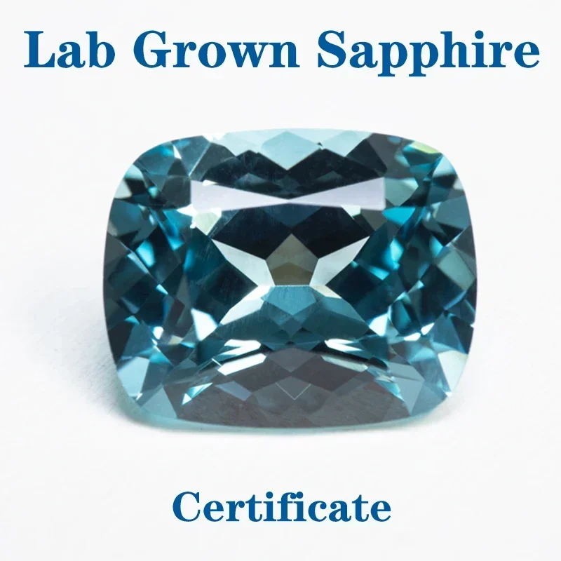 

Lab Grown Sapphire Rectangular Cushion Shape Sea Blue Colour VVS1 Selectable AGL Certificate Charms DIY Jewelry Making Material