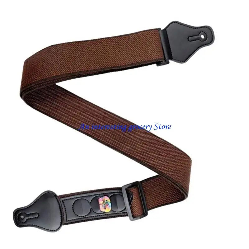 652D Verstellbarer Gitarrengurt mit Plektrumhalter für Gitarrenbass, 5,1 Breite, bequemer Gitarren-Schultergurt aus Baumwolle – Detail 4