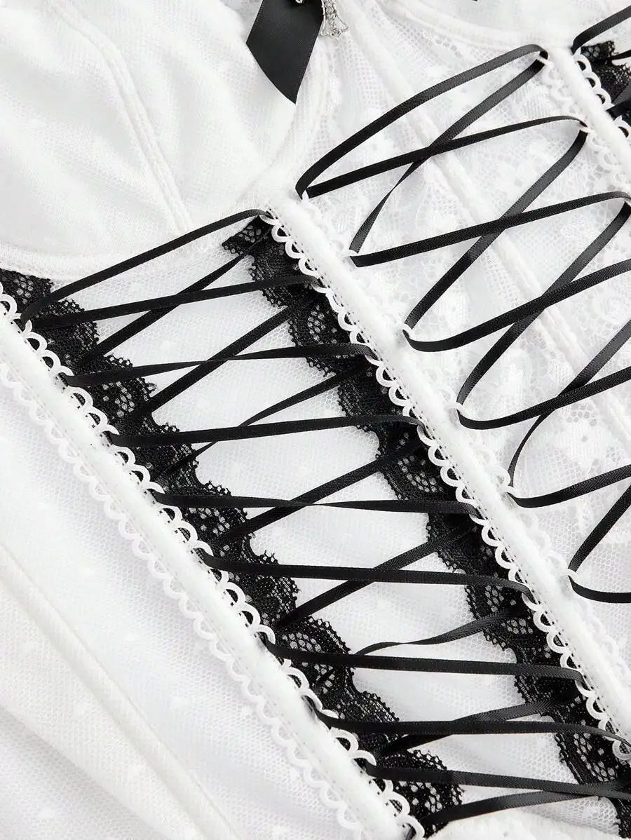 جديد الصليب الدانتيل تانك الأعلى القوس الساخن الصليب الدانتيل هيكل السمكة سترة شكل مشد