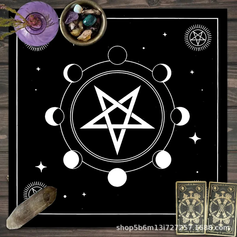 VIKAMA Zodiac & All-Seeing Eye Tarot Altar Cloth Moon Phase Pentacle Divination Tablecloth Spiritual Witchcraft Decor