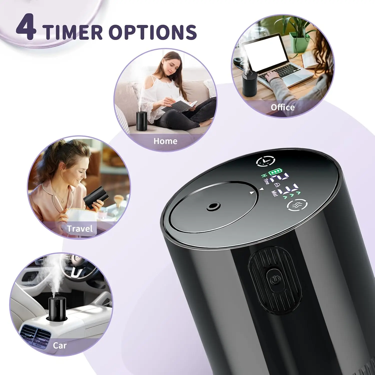 Waterless Diffuser for Essential Oil: Portable Nebulizing Essential Oil Diffuser, Aroma Diffuser for Car, Travel Use, Home