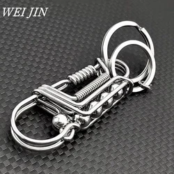 Stainless Steel Handicraft Key Buckle,Engraved Matte Bead Trinket Car Keyring ,Mechanical Style Men Keychain Festival Small Gift