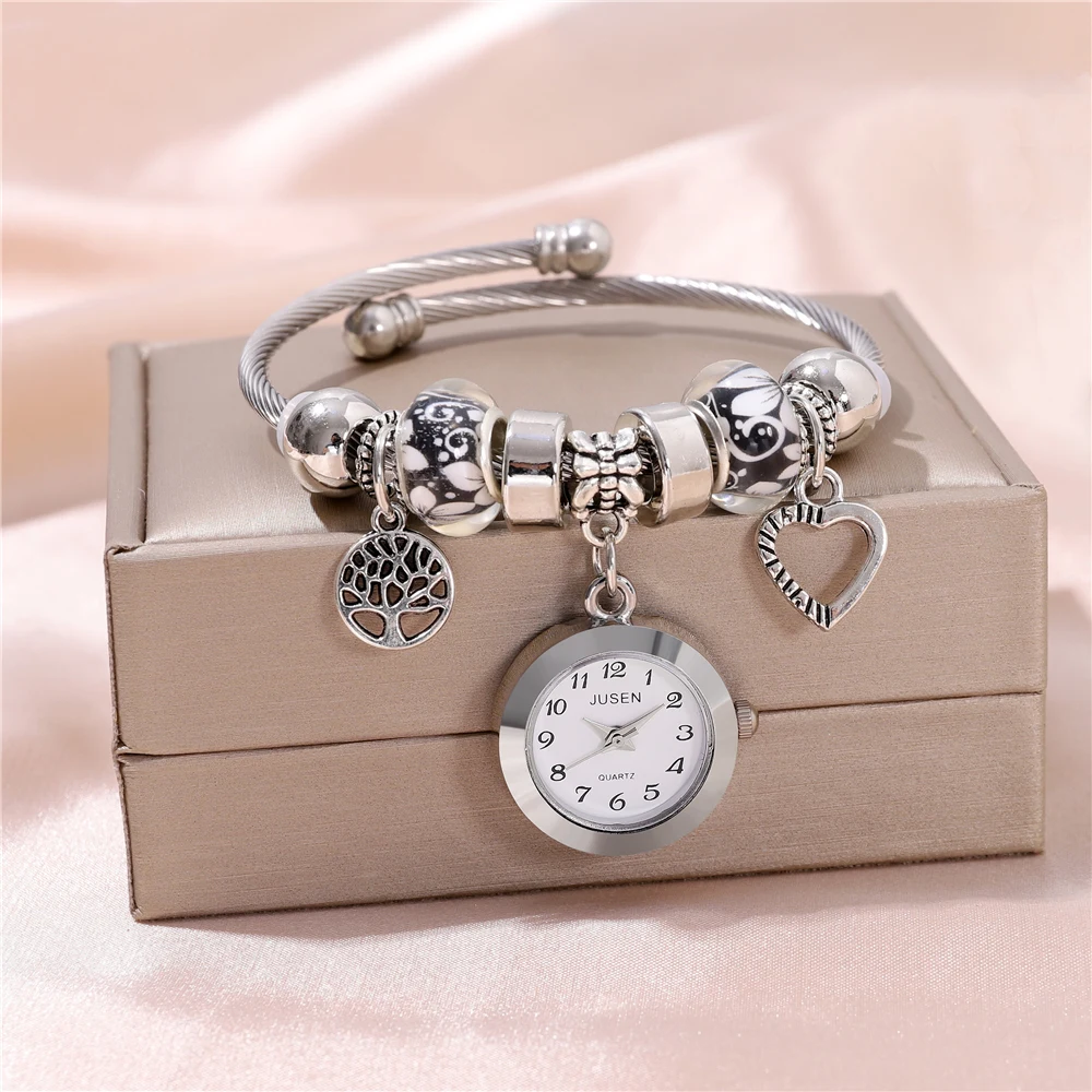 Fashion Love pendant beads bracelet quartz women's bracelet watch